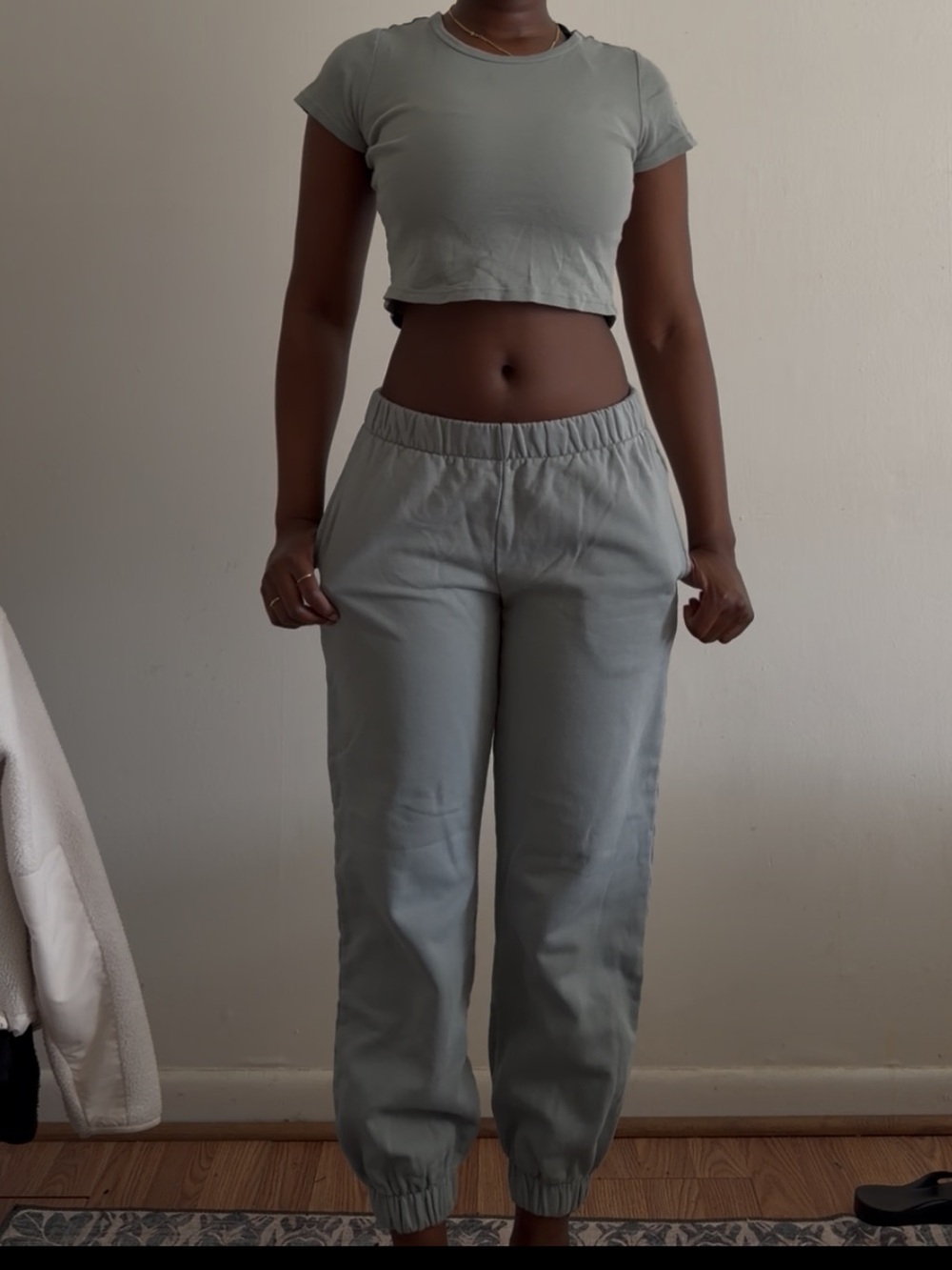 Green Brandy Melville John Galt sweatpants and cropped t shirt set